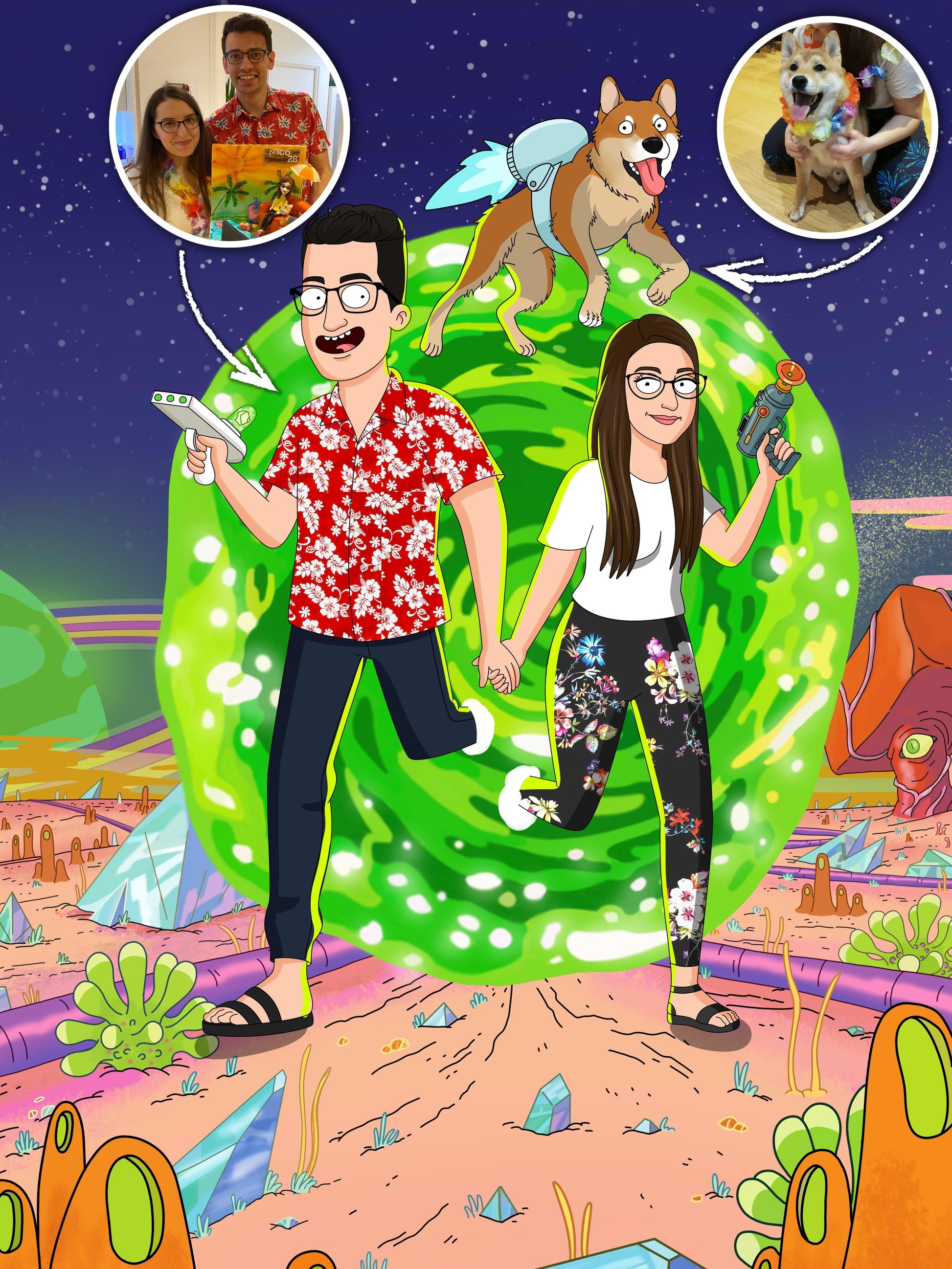 Custom Rick and Morty portrait – personalised cartoon drawing from your photo