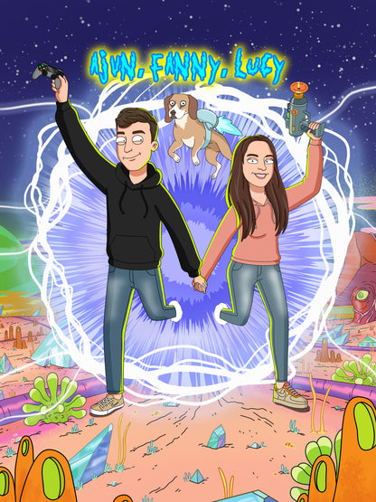 Custom Rick and Morty portrait – personalised cartoon drawing from your photo