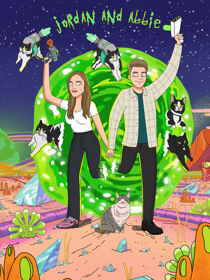 Custom Rick and Morty portrait – personalised cartoon drawing from your photo