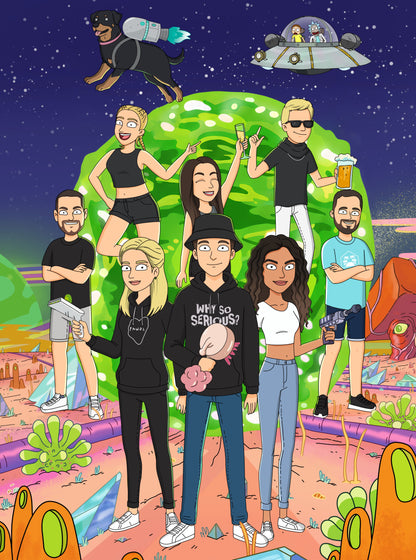 Custom Rick and Morty portrait – personalised cartoon drawing from your photo