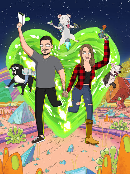 Custom Rick and Morty portrait – personalised cartoon drawing from your photo