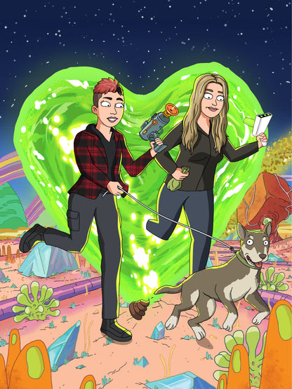 Custom Rick and Morty portrait – personalised cartoon drawing from your photo