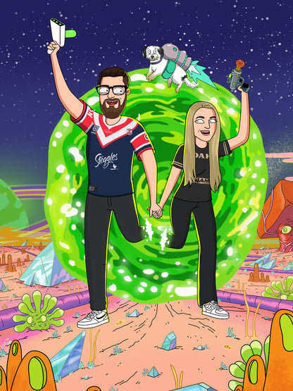 Custom Rick and Morty portrait – personalised cartoon drawing from your photo