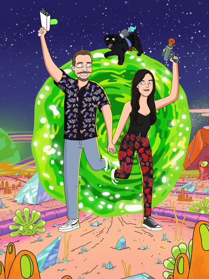 Custom Rick and Morty portrait – personalised cartoon drawing from your photo