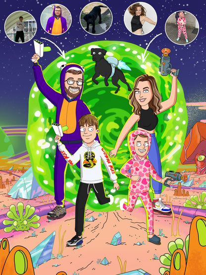 Custom Rick and Morty portrait – personalised cartoon drawing from your photo