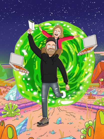 Custom Rick and Morty portrait – personalised cartoon drawing from your photo