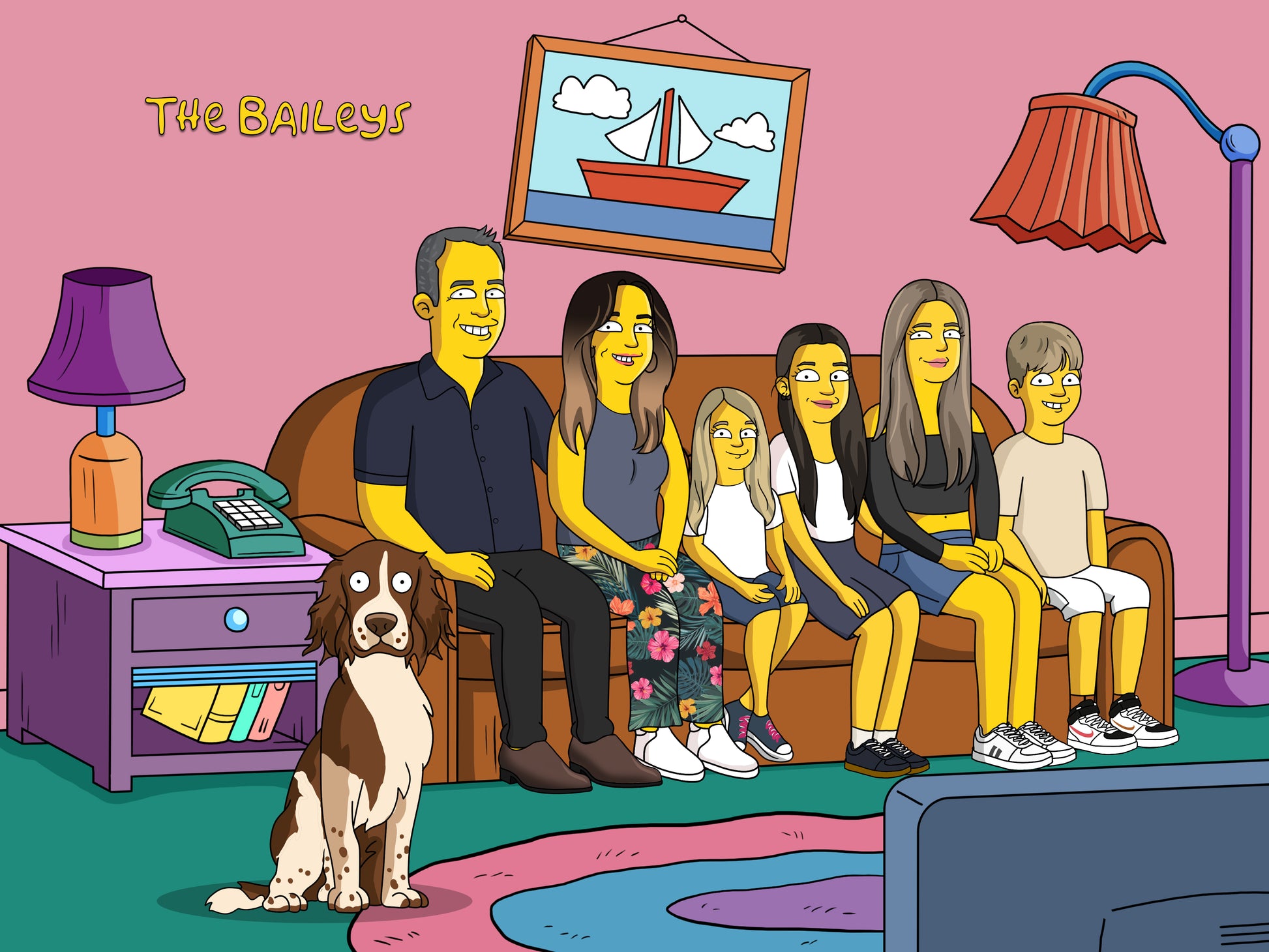 Simpsons style cartoon portrait – custom yellow family artwork