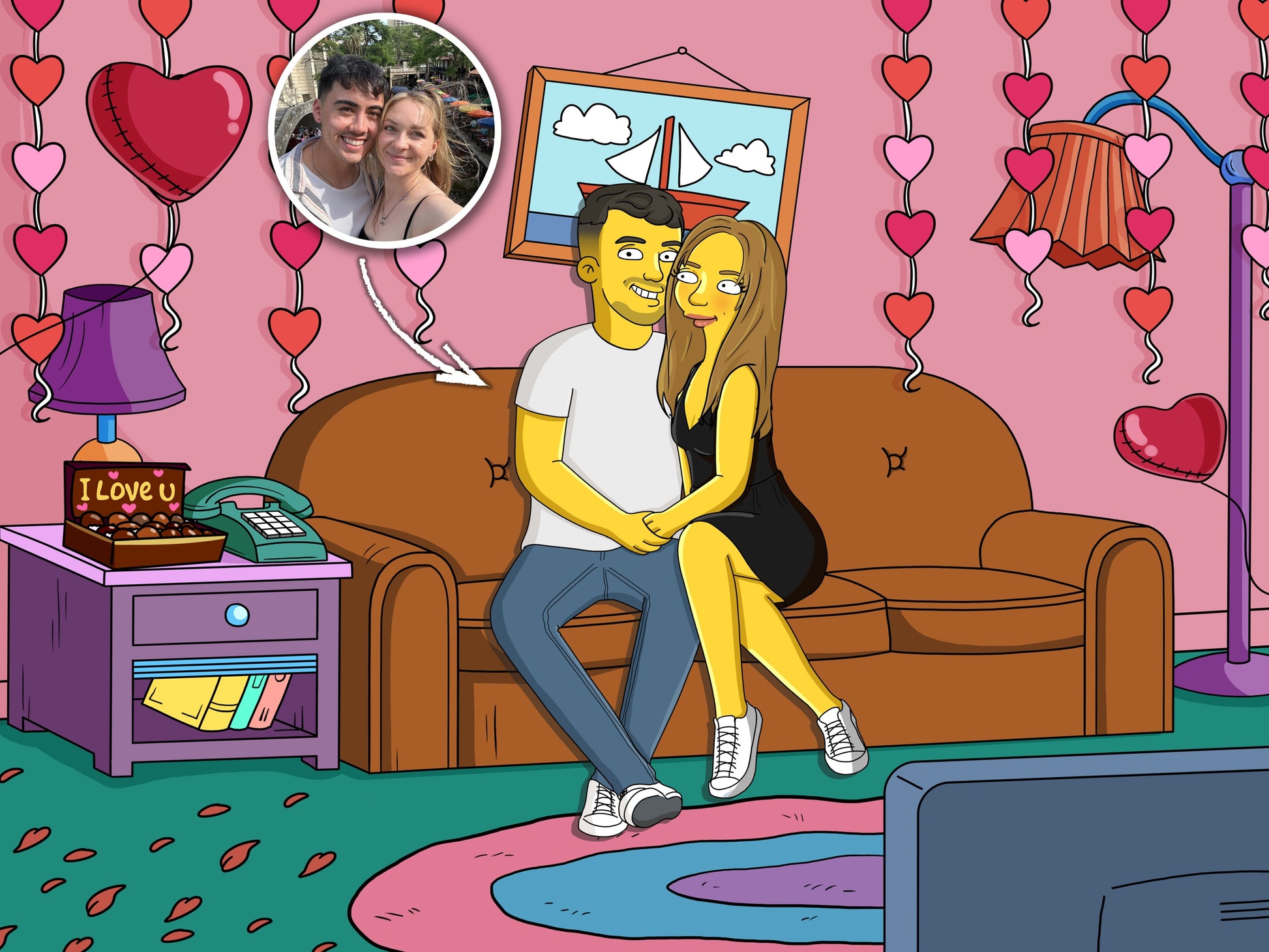 Simpsons style cartoon portrait – custom yellow family artwork