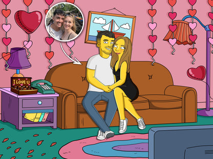 Simpsons style cartoon portrait – custom yellow family artwork