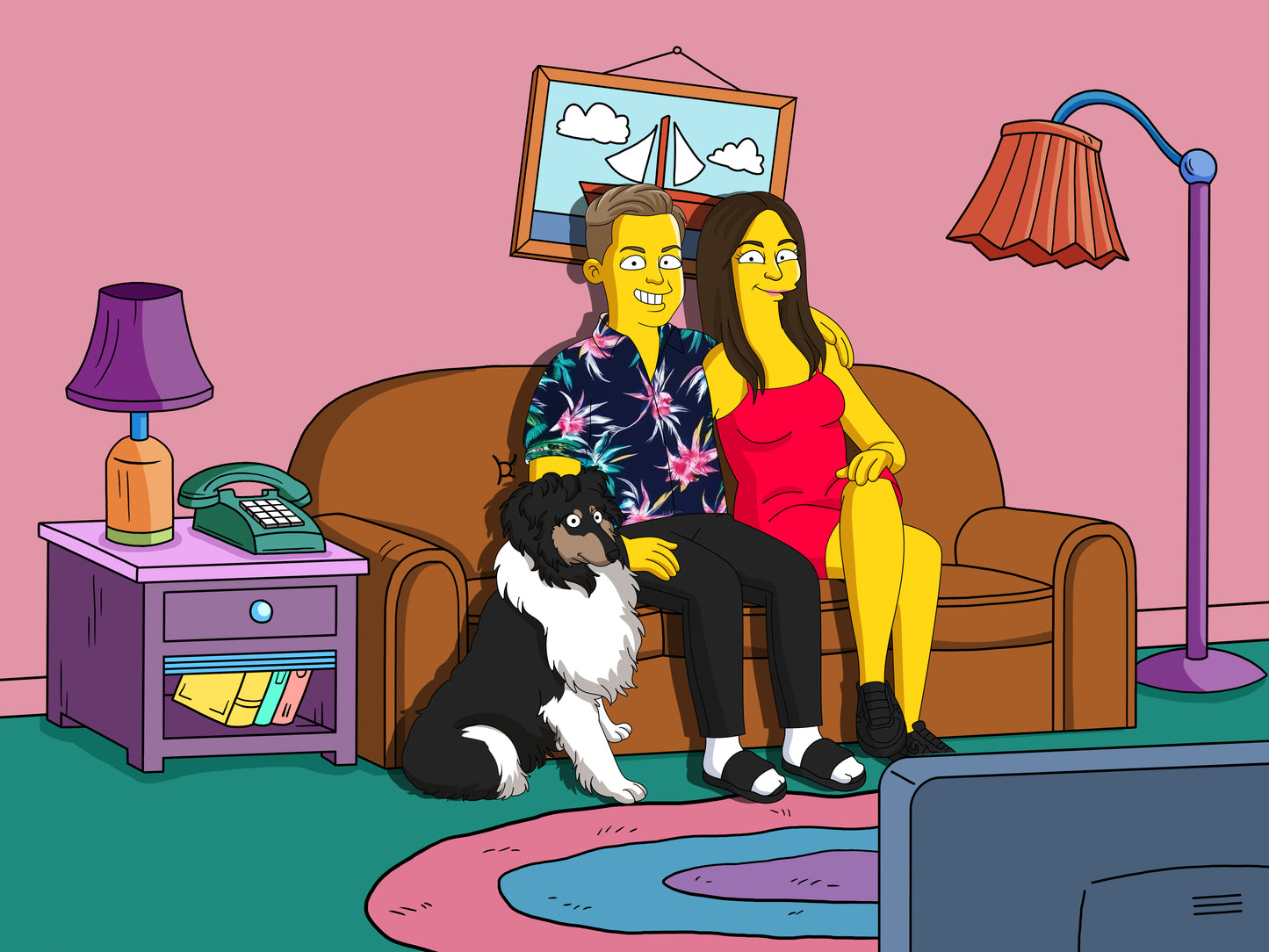 Simpsons style cartoon portrait – custom yellow family artwork