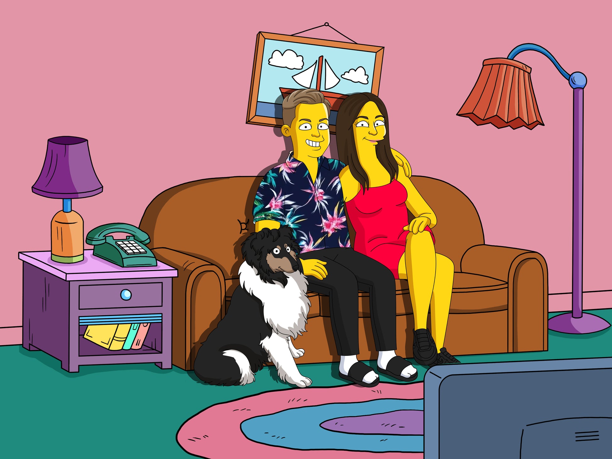 Simpsons style cartoon portrait – custom yellow family artwork