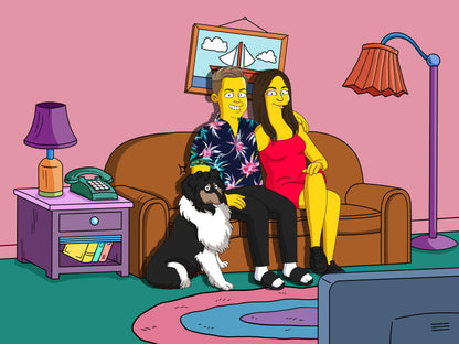 Simpsons style cartoon portrait – custom yellow family artwork