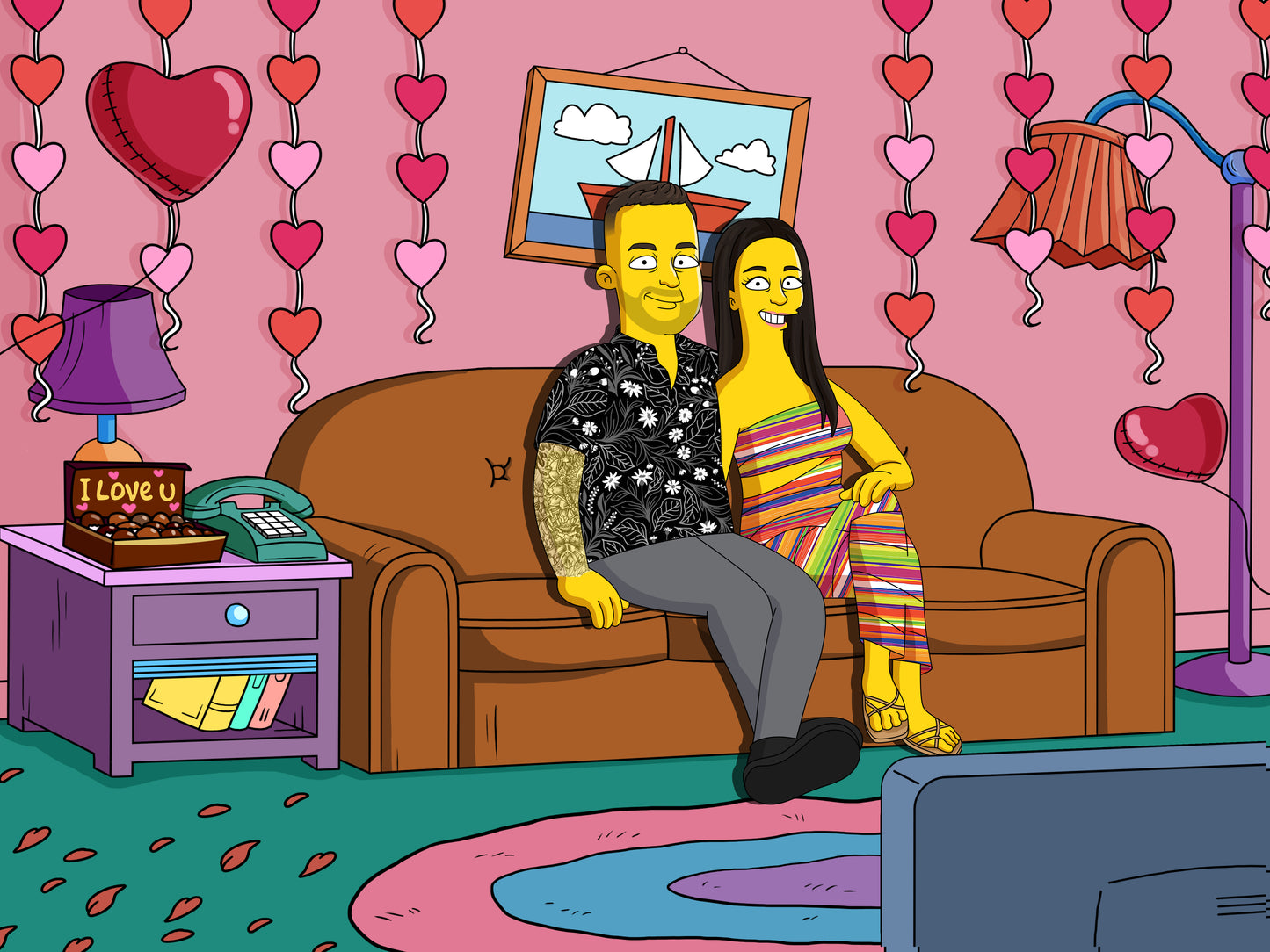 Simpsons style cartoon portrait – custom yellow family artwork