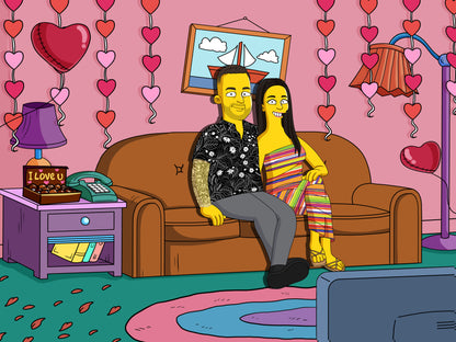 Simpsons style cartoon portrait – custom yellow family artwork