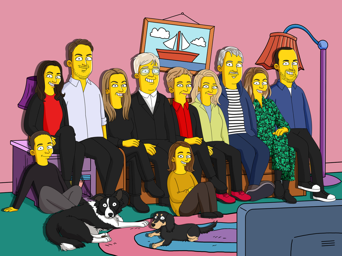 Simpsons style cartoon portrait – custom yellow family artwork