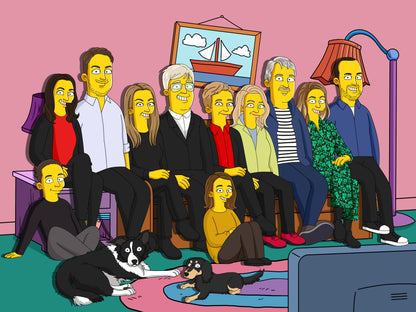 Simpsons style cartoon portrait – custom yellow family artwork