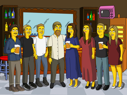 Simpsons style cartoon portrait – custom yellow family artwork