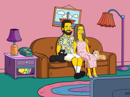 Simpsons style cartoon portrait – custom yellow family artwork