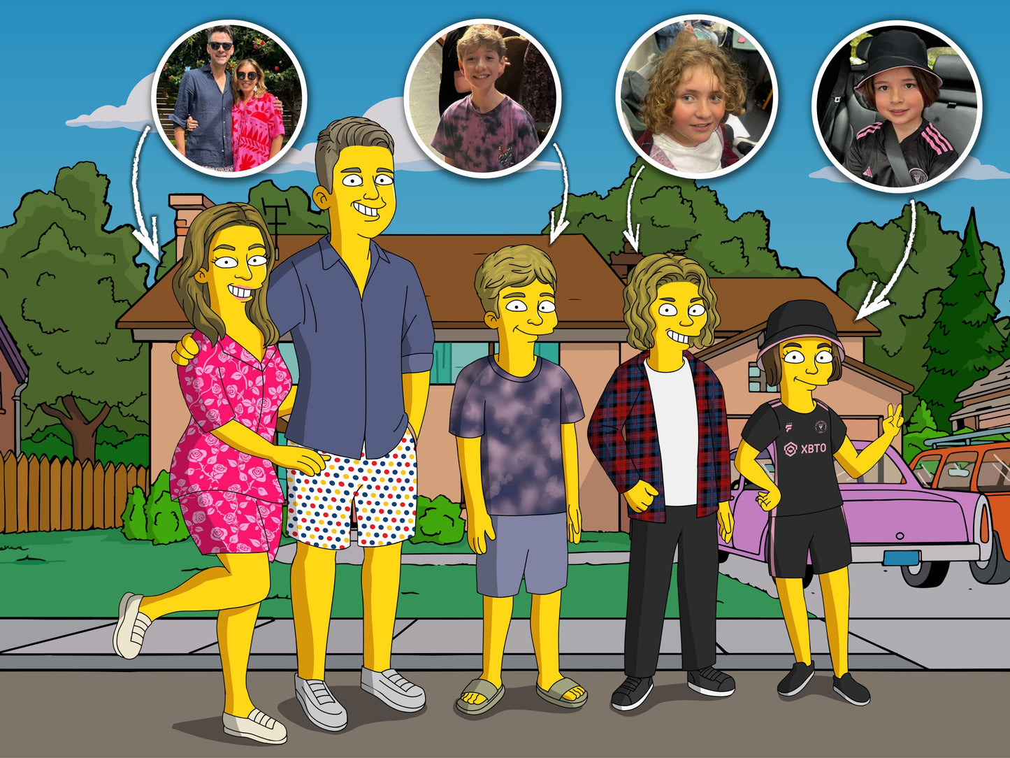 Simpsons style cartoon portrait – custom yellow family artwork