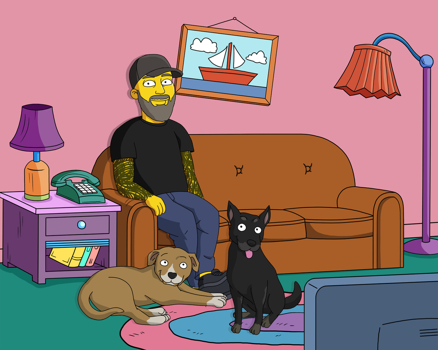 Simpsons style cartoon portrait – custom yellow family artwork