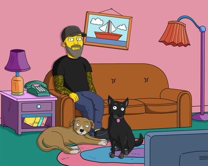 Simpsons style cartoon portrait – custom yellow family artwork