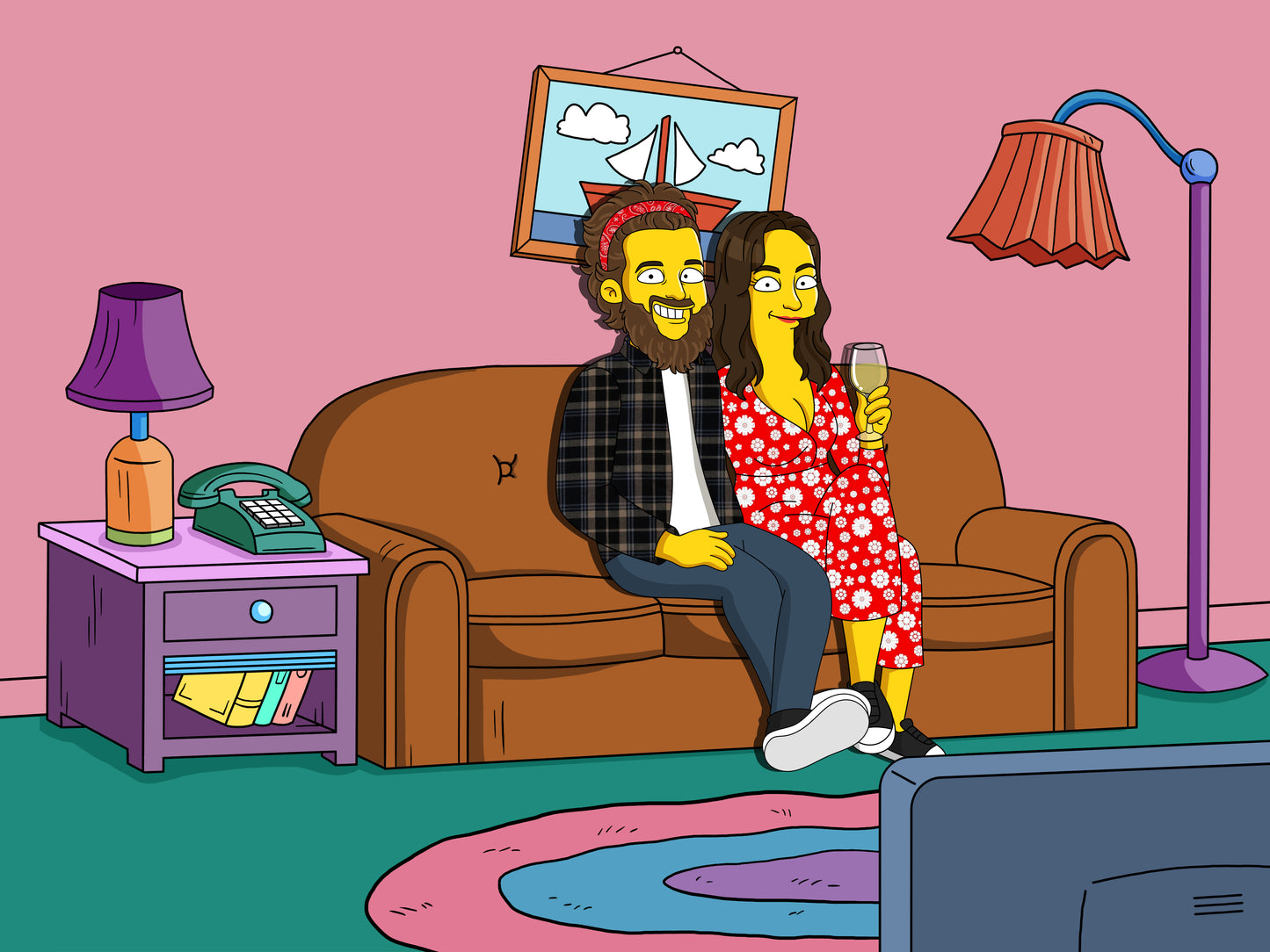 Simpsons style cartoon portrait – custom yellow family artwork