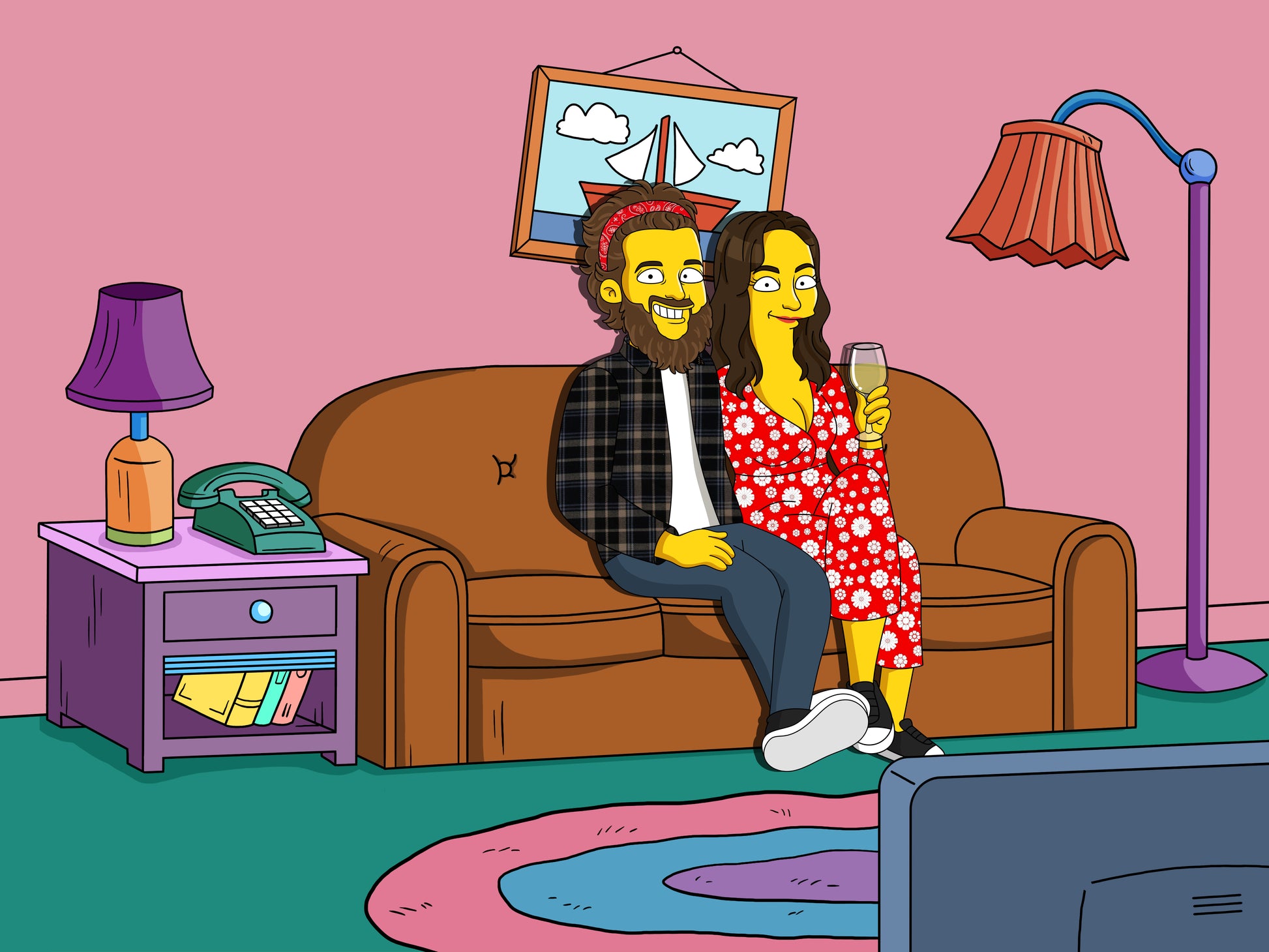 Simpsons style cartoon portrait – custom yellow family artwork
