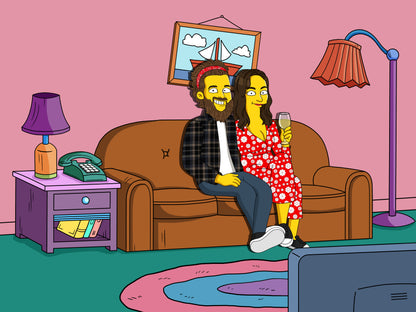 Simpsons style cartoon portrait – custom yellow family artwork