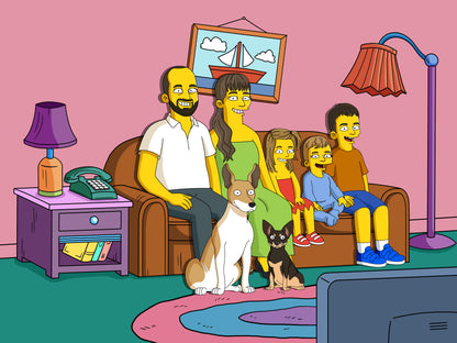 Simpsons style cartoon portrait – custom yellow family artwork