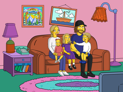 Simpsons style cartoon portrait – custom yellow family artwork