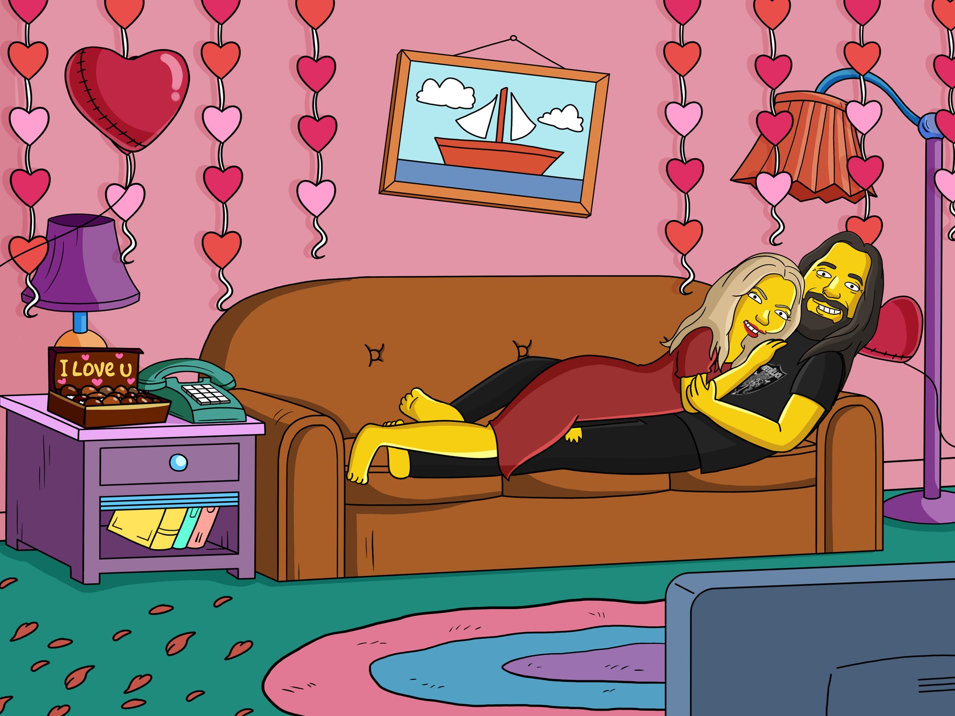 Simpsons style cartoon portrait – custom yellow family artwork