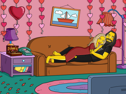 Simpsons style cartoon portrait – custom yellow family artwork