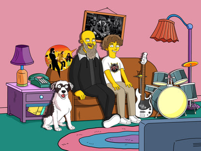Simpsons style cartoon portrait – custom yellow family artwork