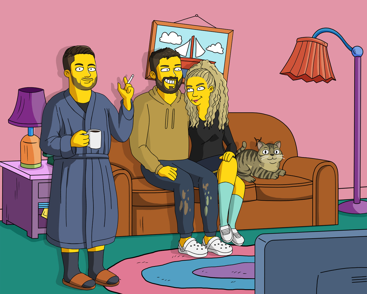 Simpsons style cartoon portrait – custom yellow family artwork