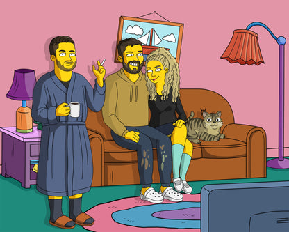 Simpsons style cartoon portrait – custom yellow family artwork