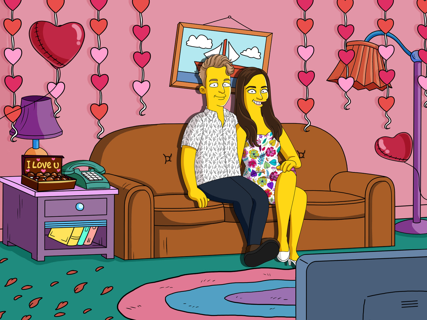 Simpsons style cartoon portrait – custom yellow family artwork