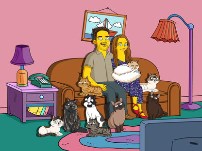 Simpsons style cartoon portrait – custom yellow family artwork