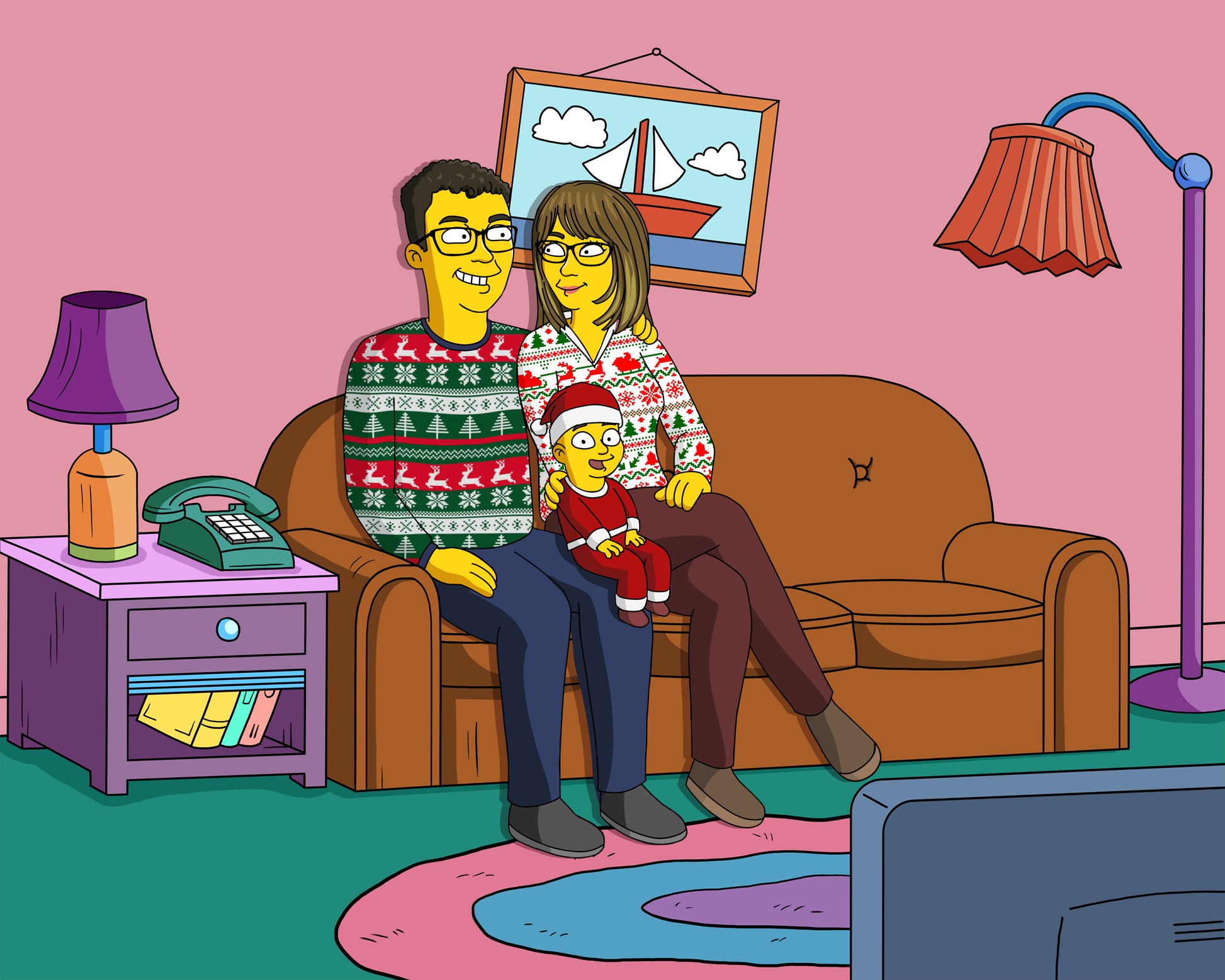 Simpsons style cartoon portrait – custom yellow family artwork