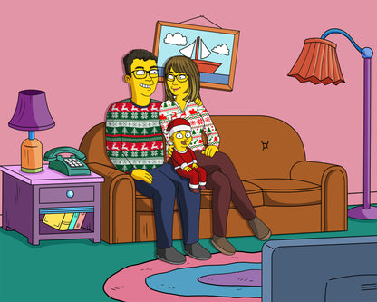 Simpsons style cartoon portrait – custom yellow family artwork