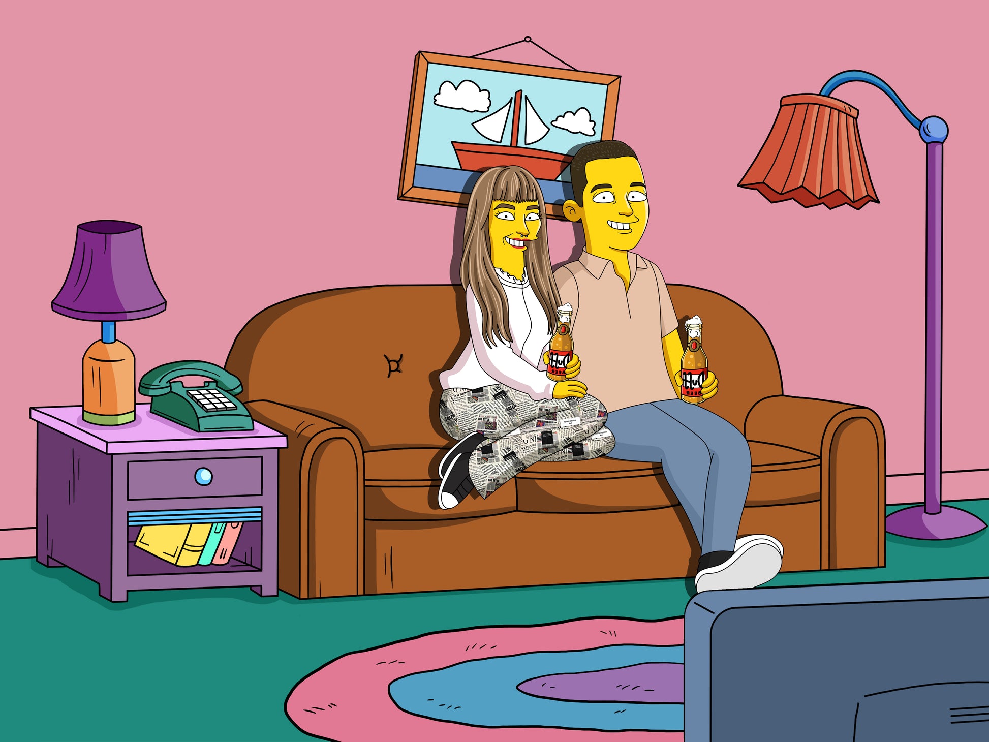 Simpsons style cartoon portrait – custom yellow family artwork