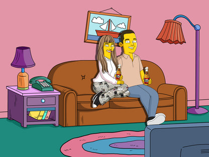 Simpsons style cartoon portrait – custom yellow family artwork