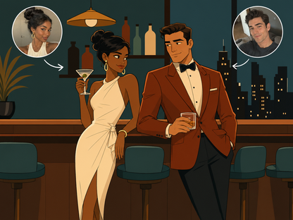 Archer-style custom couple portrait with customer reference photos