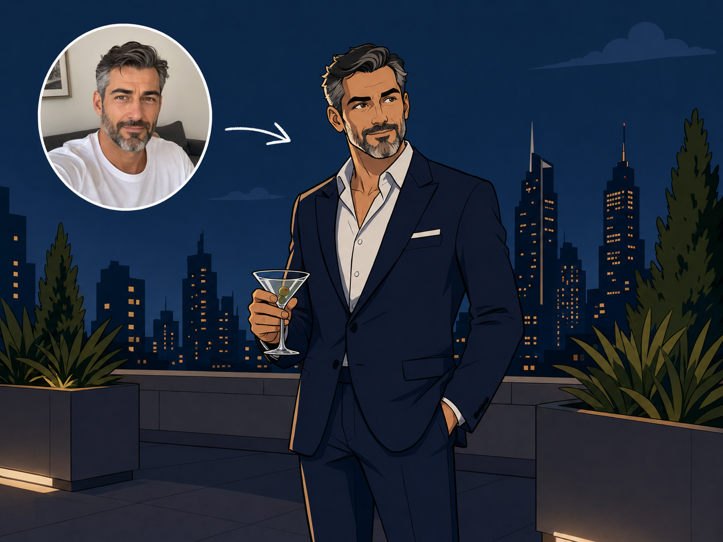 Custom Archer-style portrait of a man created from a photo