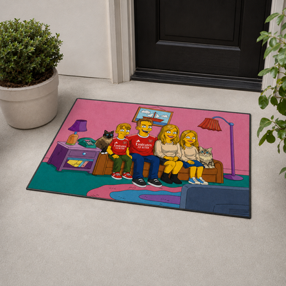 Detail of a custom printed outdoor doormat with a slim black rubber edge