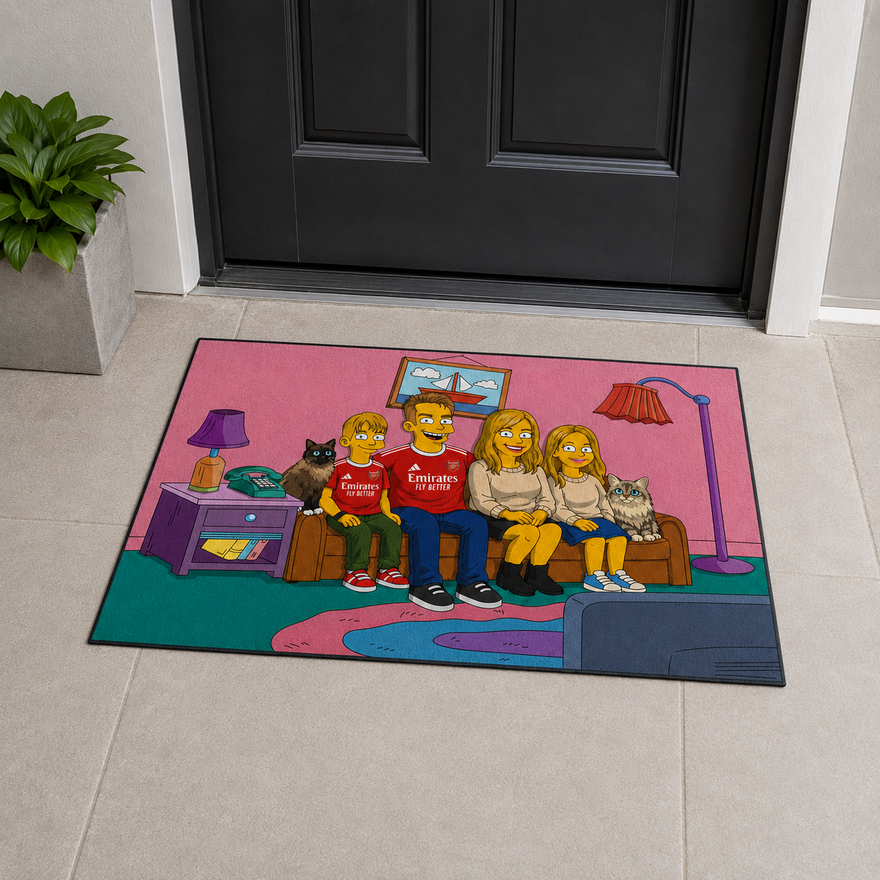 Custom 24 x 36 inch outdoor portrait doormat at a modern front entrance
