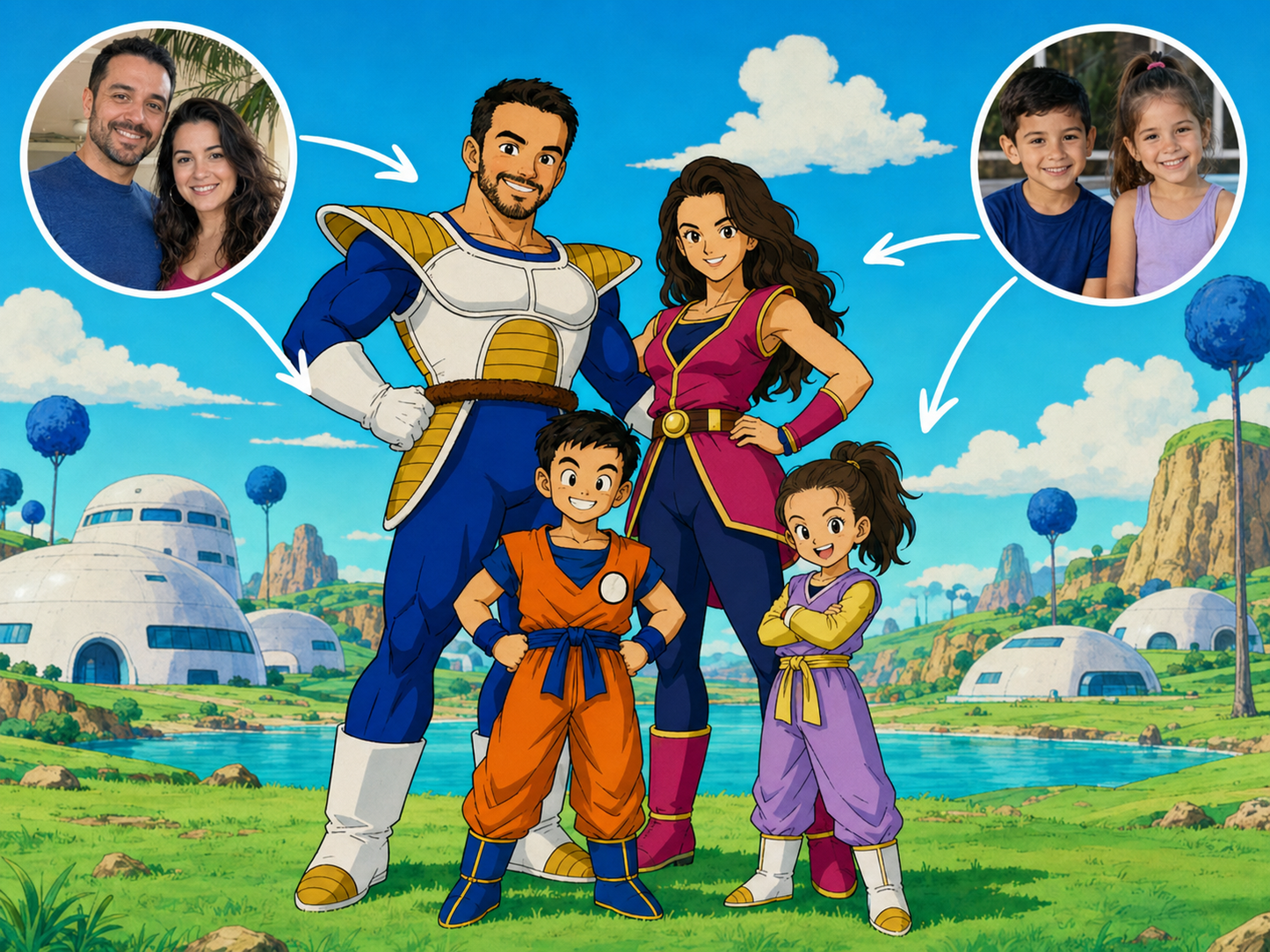Custom Dragon Ball Z family portrait from photos in an alien world