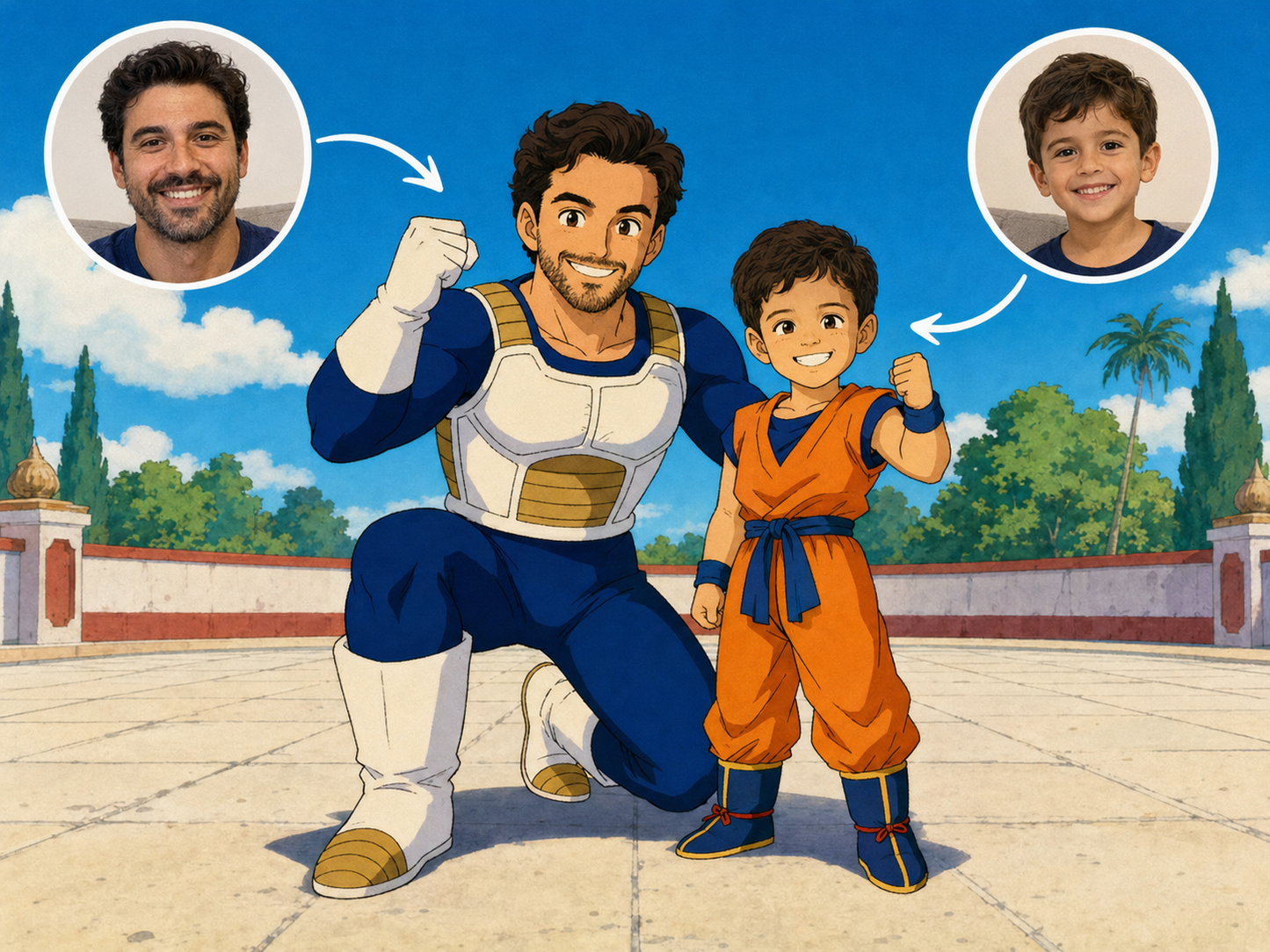 Custom Dragon Ball Z style father and son portrait from photos