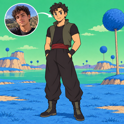 Custom Dragon Ball Z portrait of a young man on Planet Namek with photo reference