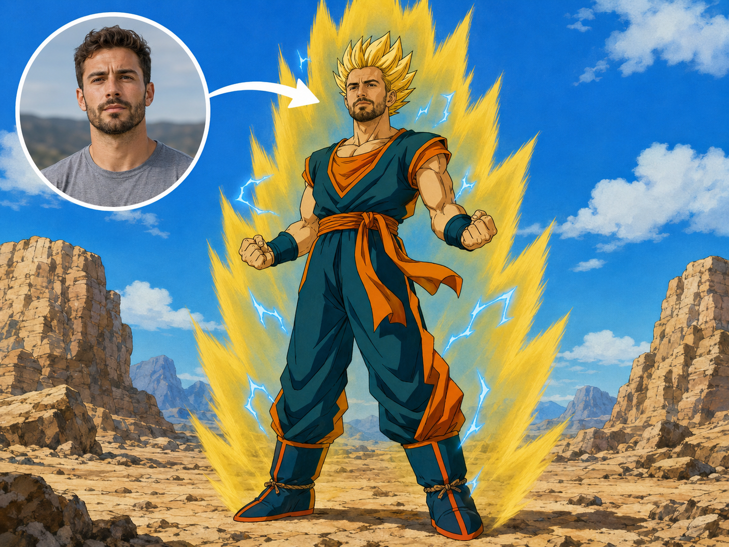 Custom Dragon Ball Z style super warrior portrait with golden aura