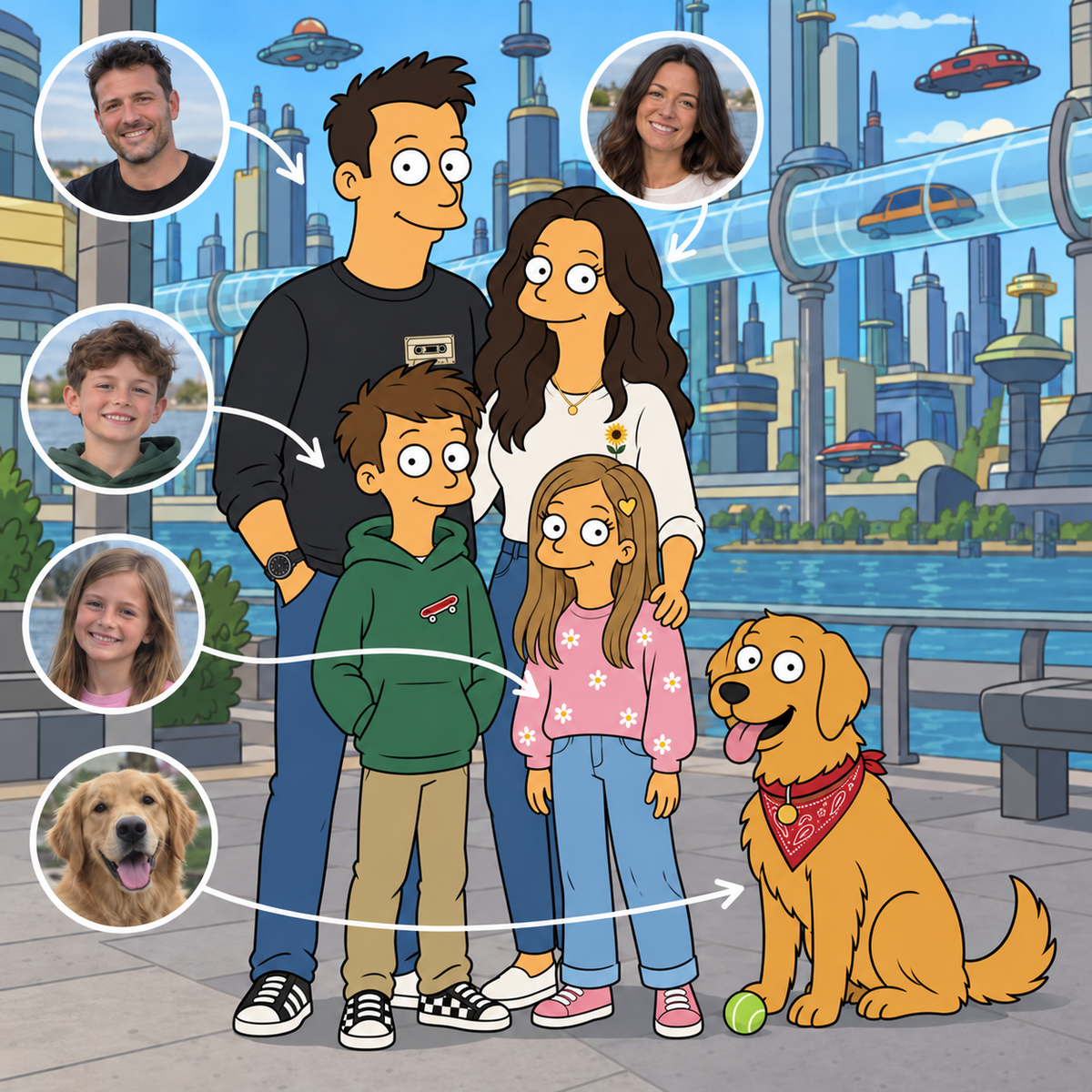 Custom Futurama family and dog portrait in New New York